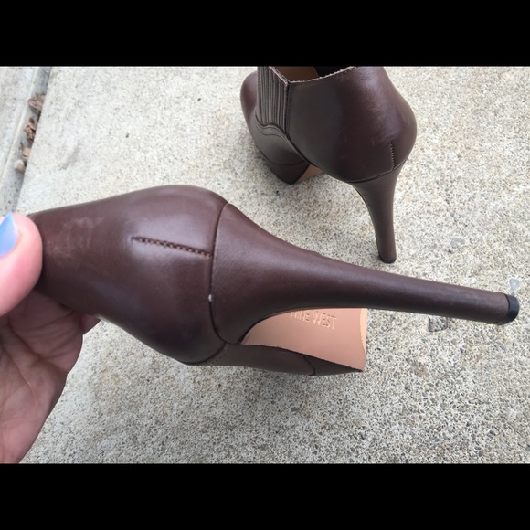 Women's Nine West Brown Leather Heeled Booties 8.5 - Picture 6 of 8
